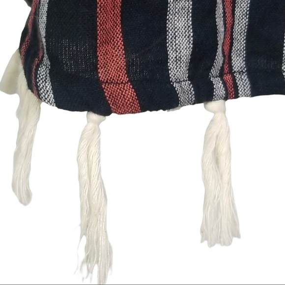 Roxy 📌Sz small navy blue & red striped tunic tank, tassels on bottom scoop neck - Picture 2 of 5